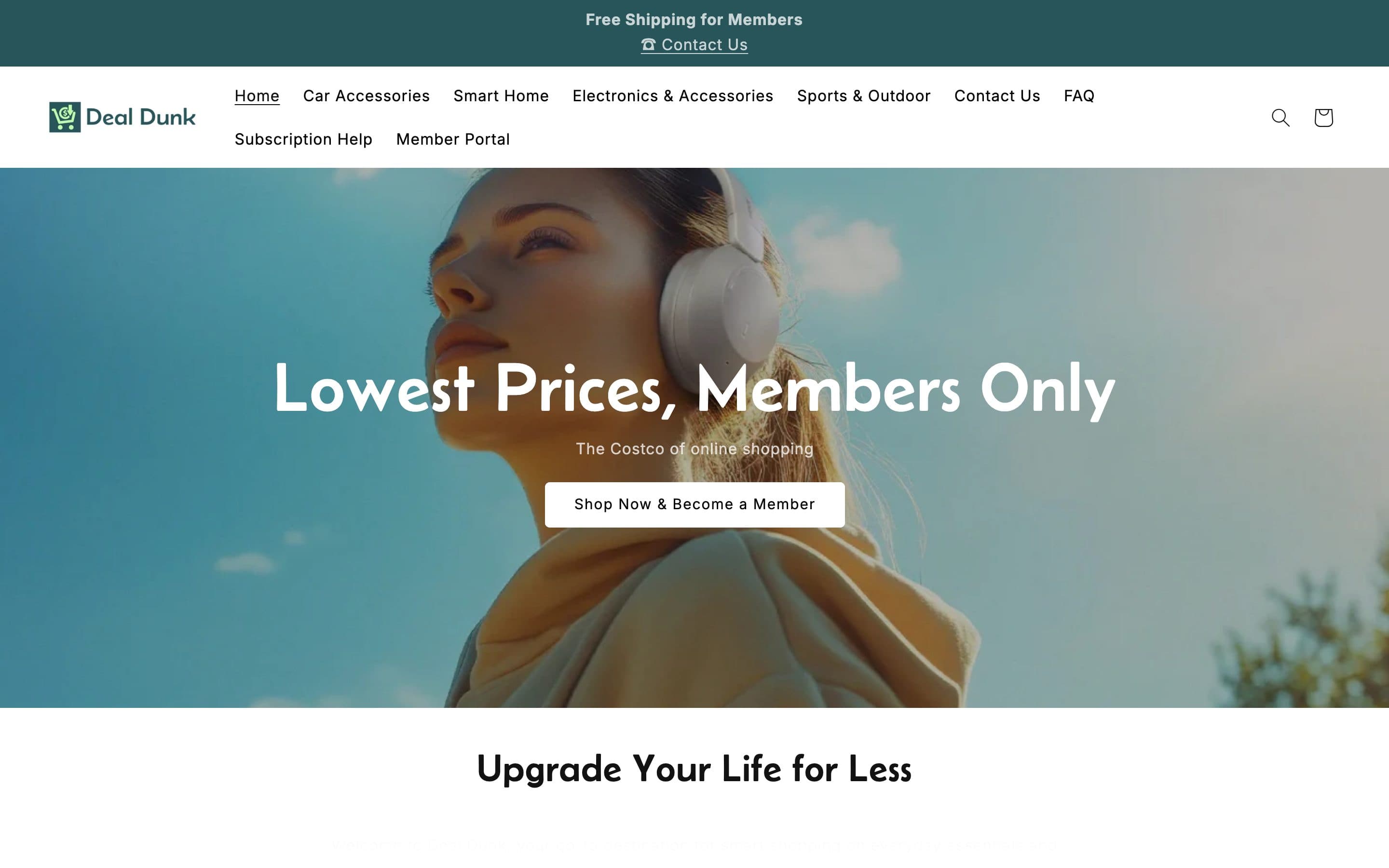 Deal Dunk storefront homepage with the headline Lowest Prices, Members Only