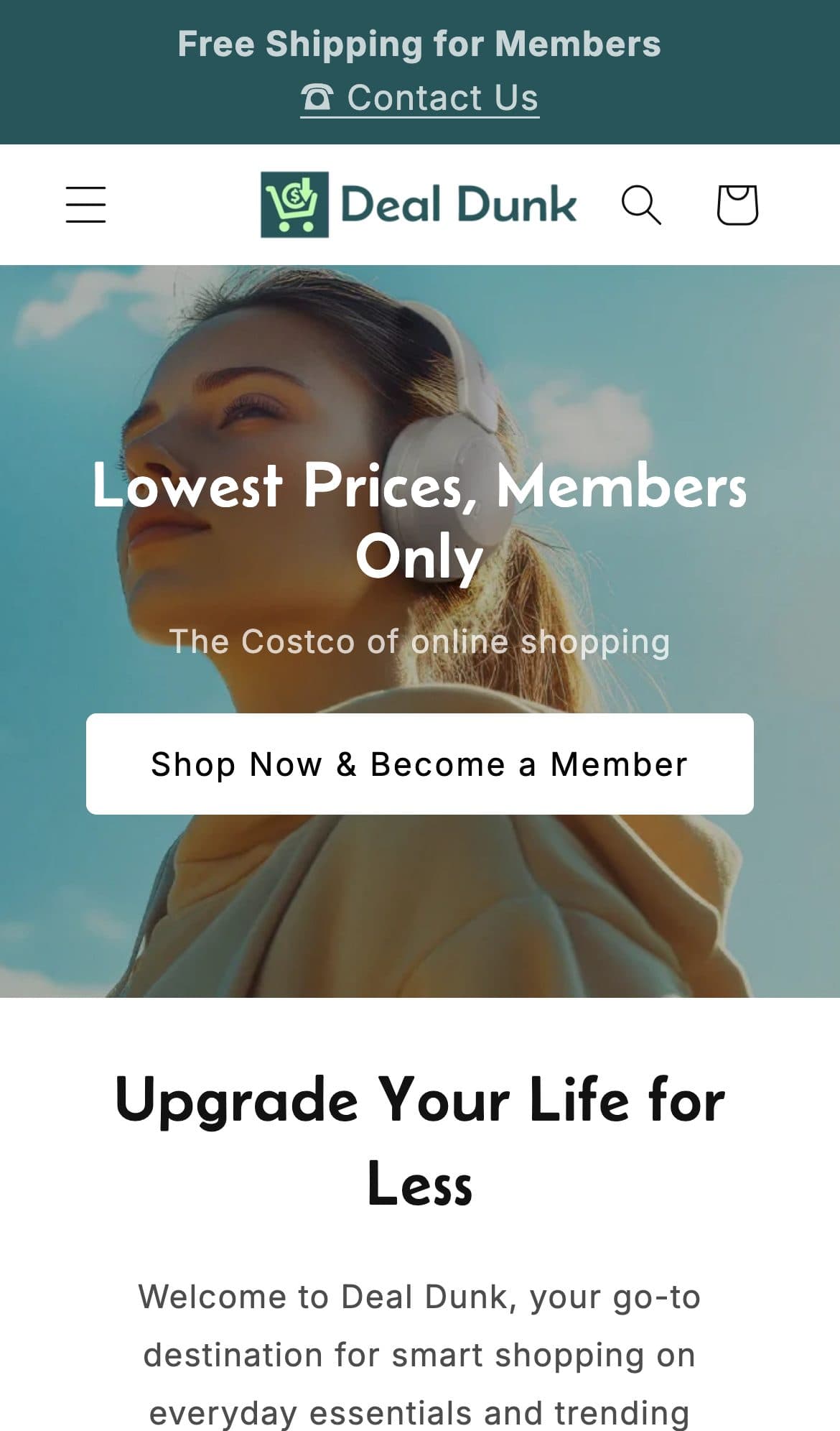 Deal Dunk storefront homepage on a phone