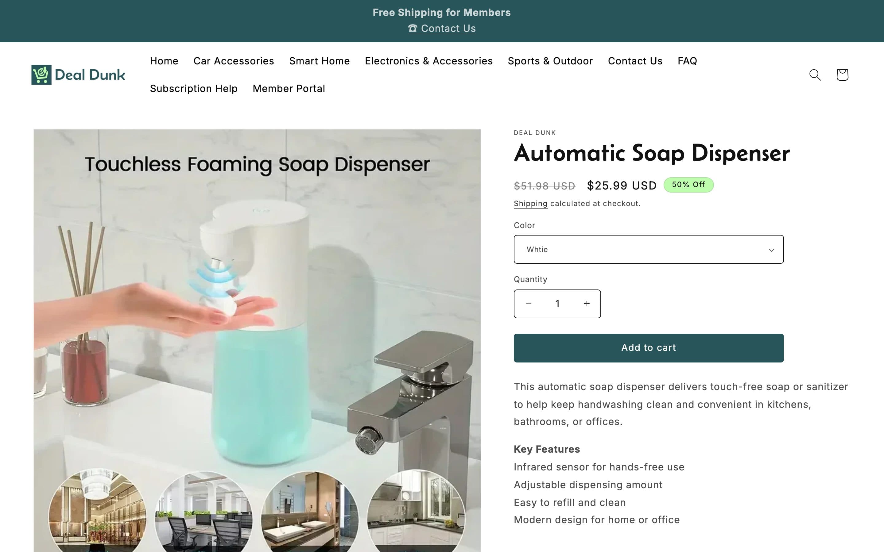 Deal Dunk product page showing a 50% member discount