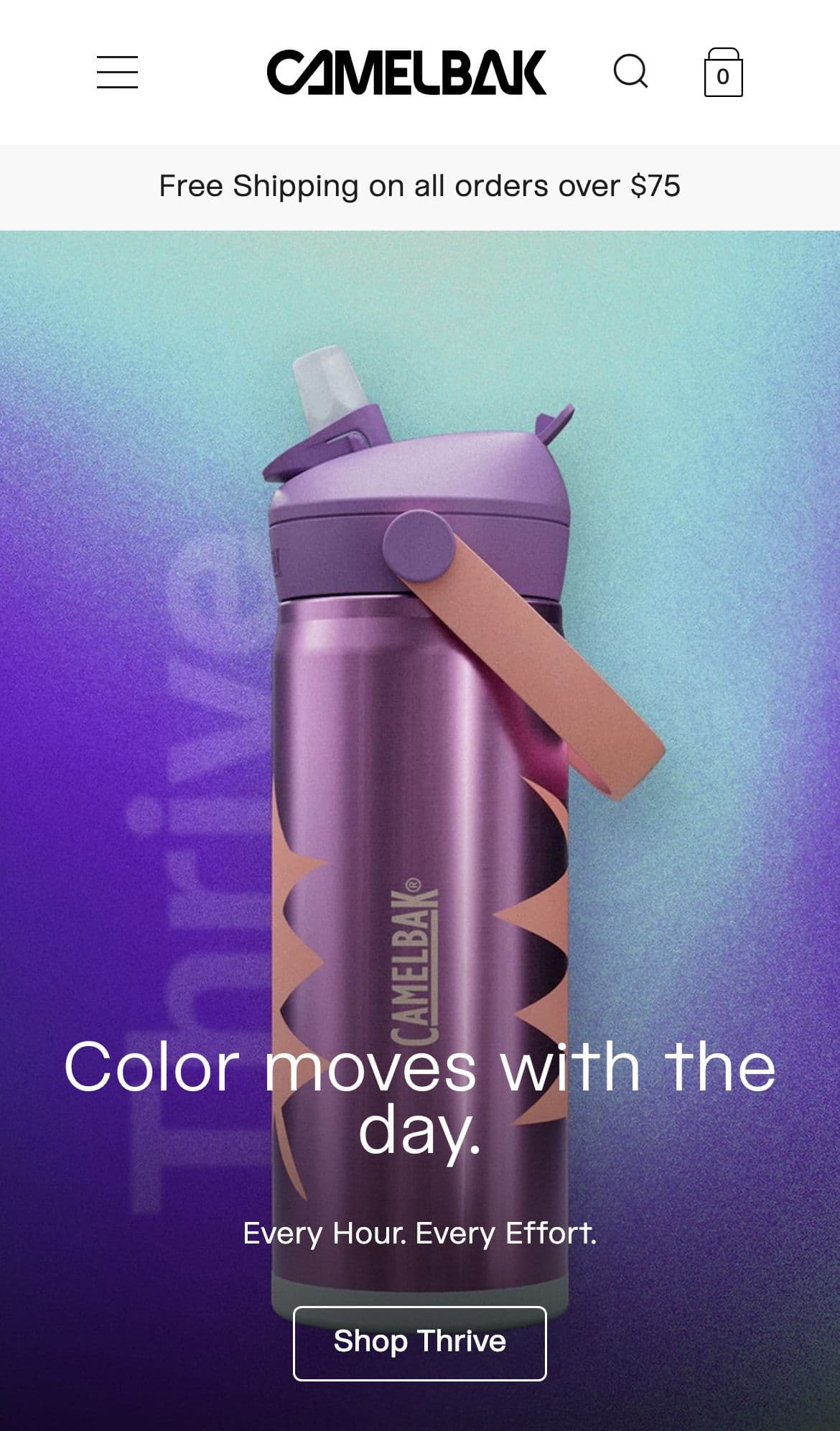 CamelBak Australia Shopify store on a phone, showing the bottle campaign hero